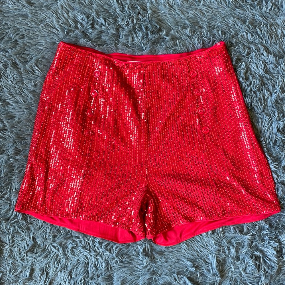 Belle Poque Fashion High Waist Red Sequin Shorts